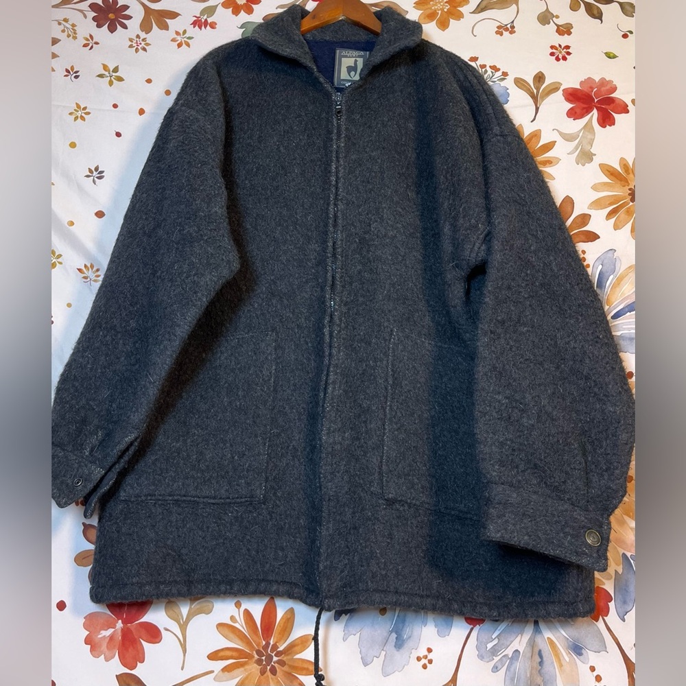 Adult XL Unisex Women’s Alpaca Suri Condor Tips Grey Fall Winter Full Zip Jacket